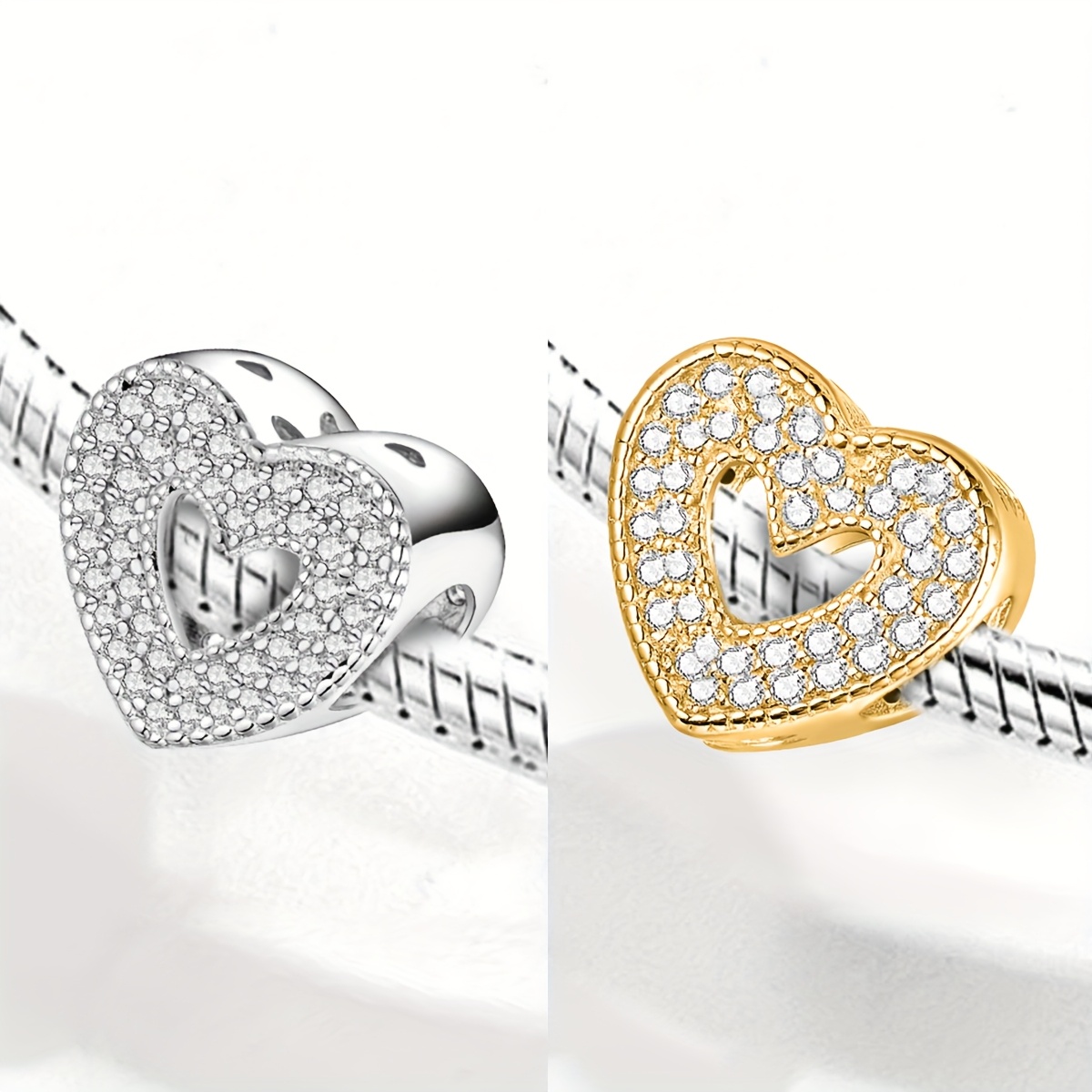 Women's 925 Silver Plated Crown Double Heart Bead for Jewelry Making